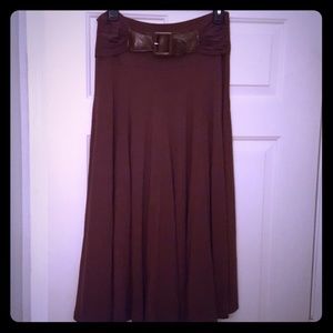 Lapis. Calf-Length Brown Skirt with Buckle